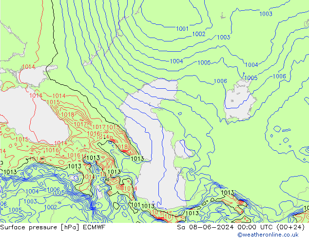 Surface pressure ECMWF Sa 08.06.2024 00 UTC