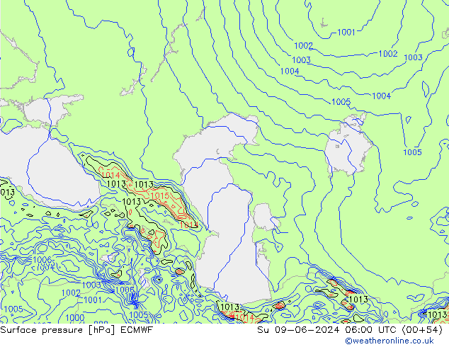 Luchtdruk (Grond) ECMWF zo 09.06.2024 06 UTC