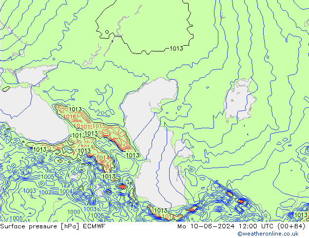 pressão do solo ECMWF Seg 10.06.2024 12 UTC