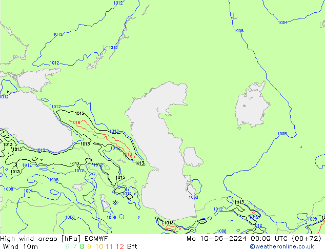 High wind areas ECMWF Mo 10.06.2024 00 UTC