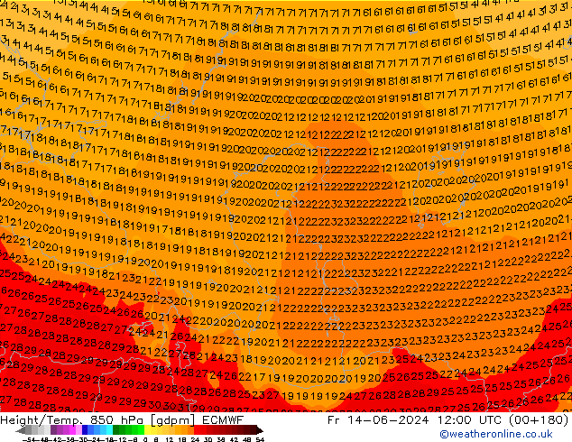 Height/Temp. 850 hPa ECMWF Pá 14.06.2024 12 UTC