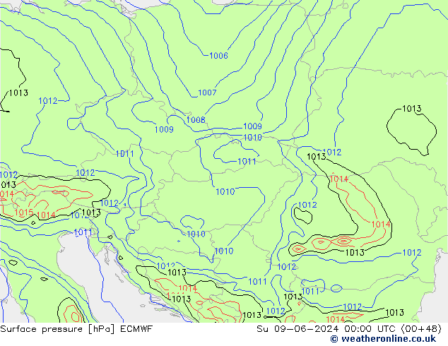 Surface pressure ECMWF Su 09.06.2024 00 UTC