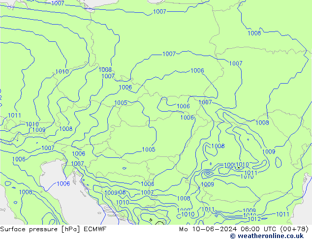 Surface pressure ECMWF Mo 10.06.2024 06 UTC