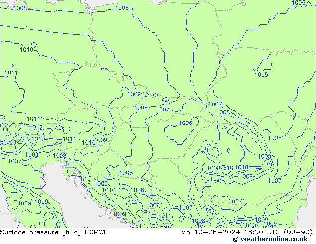 Luchtdruk (Grond) ECMWF ma 10.06.2024 18 UTC