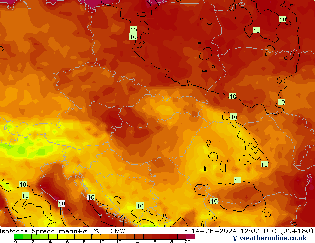 Isotachs Spread ECMWF ven 14.06.2024 12 UTC