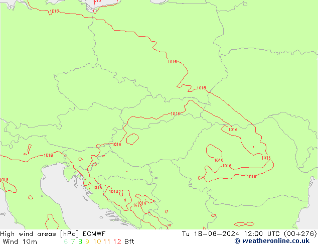 High wind areas ECMWF Út 18.06.2024 12 UTC