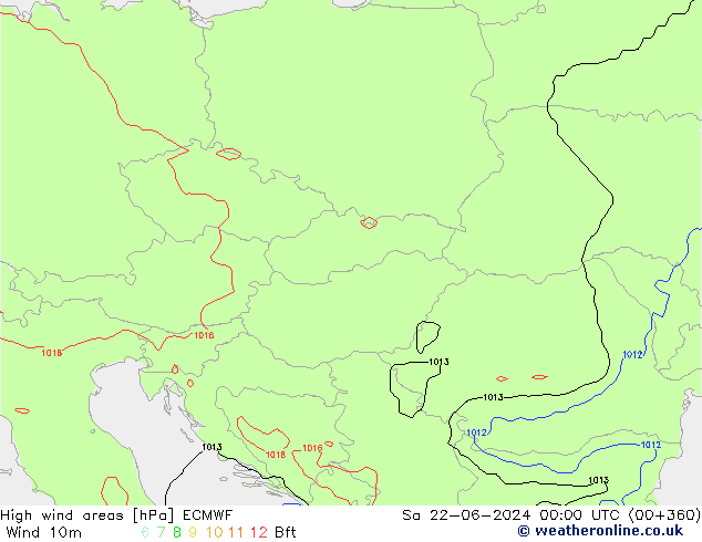 High wind areas ECMWF Sa 22.06.2024 00 UTC