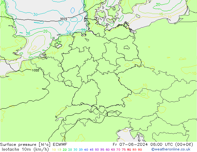 Isotachs (kph) ECMWF Sex 07.06.2024 06 UTC