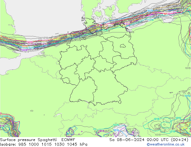 Luchtdruk op zeeniveau Spaghetti ECMWF za 08.06.2024 00 UTC