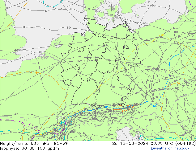 Height/Temp. 925 hPa ECMWF Sa 15.06.2024 00 UTC