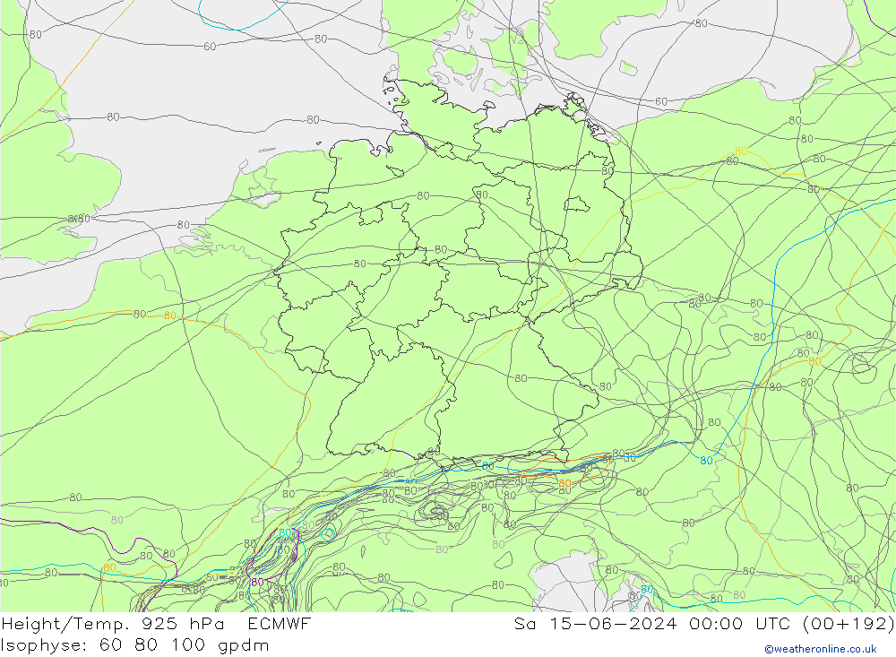 Height/Temp. 925 hPa ECMWF Sa 15.06.2024 00 UTC