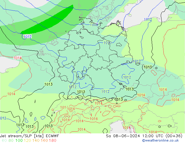 Jet stream/SLP ECMWF Sa 08.06.2024 12 UTC