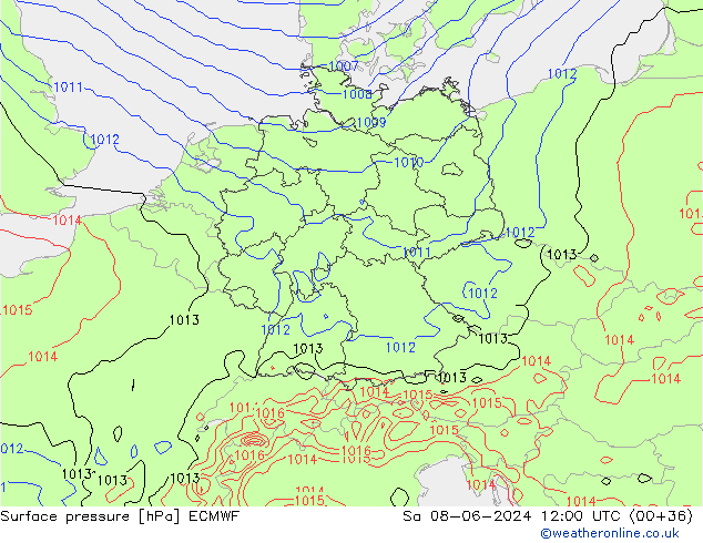 Surface pressure ECMWF Sa 08.06.2024 12 UTC