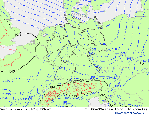 Surface pressure ECMWF Sa 08.06.2024 18 UTC