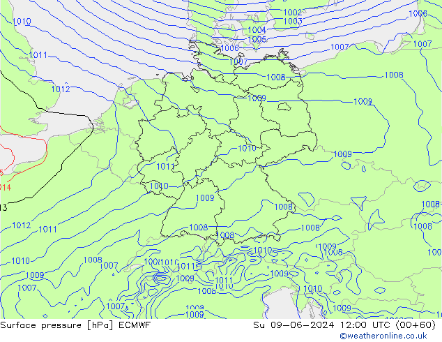 Surface pressure ECMWF Su 09.06.2024 12 UTC