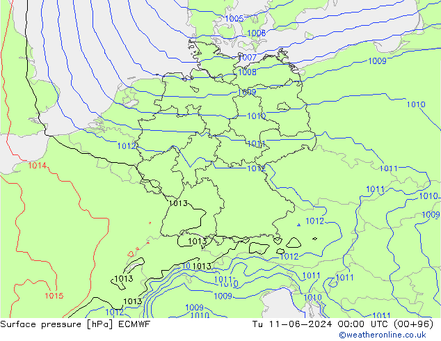 Surface pressure ECMWF Tu 11.06.2024 00 UTC