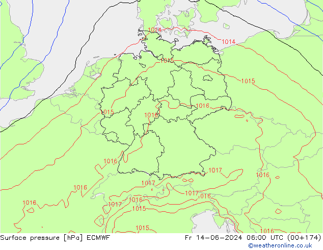 Atmosférický tlak ECMWF Pá 14.06.2024 06 UTC