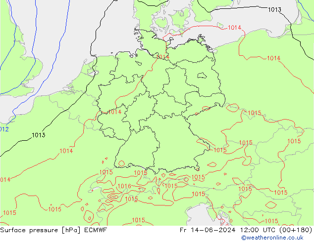 Surface pressure ECMWF Fr 14.06.2024 12 UTC