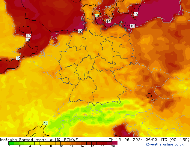 Isotachen Spread ECMWF Do 13.06.2024 06 UTC