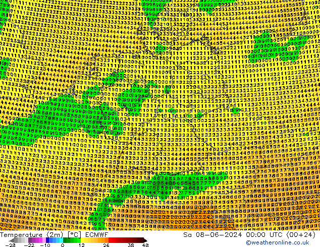 Temperaturkarte (2m) ECMWF Sa 08.06.2024 00 UTC