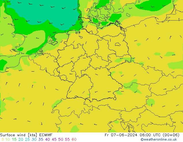 Surface wind ECMWF Fr 07.06.2024 06 UTC