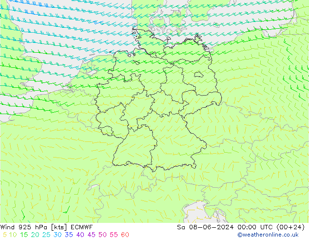 Wind 925 hPa ECMWF Sa 08.06.2024 00 UTC