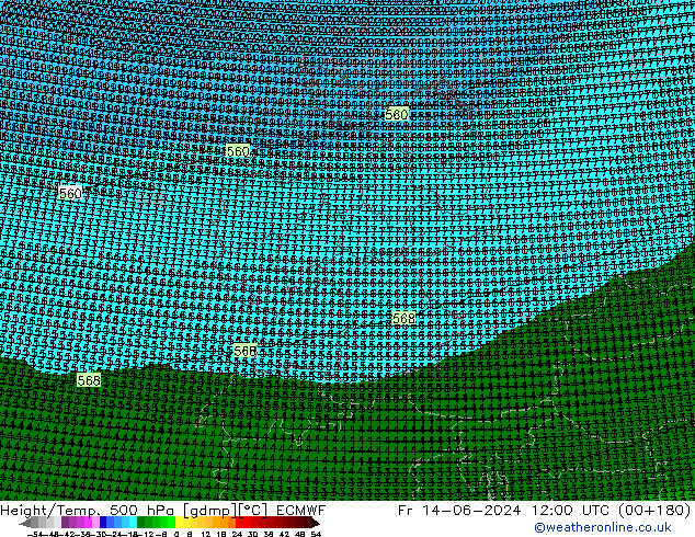 Height/Temp. 500 hPa ECMWF Fr 14.06.2024 12 UTC