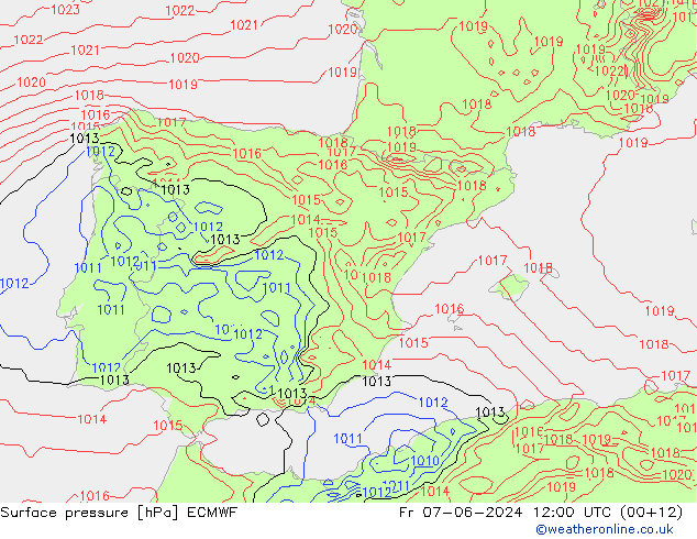 приземное давление ECMWF пт 07.06.2024 12 UTC