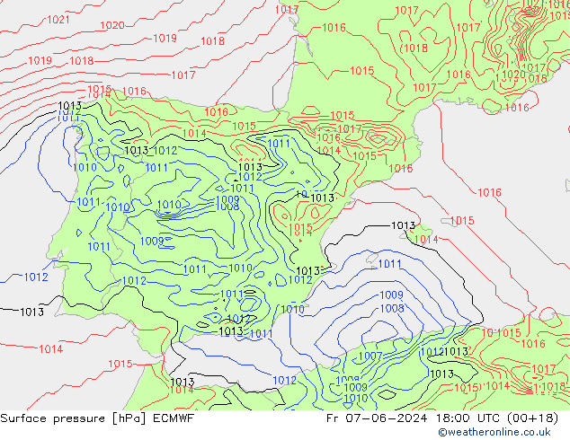 pression de l'air ECMWF ven 07.06.2024 18 UTC