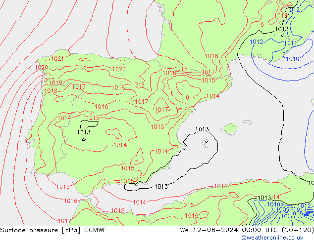 Surface pressure ECMWF We 12.06.2024 00 UTC