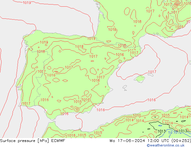 Surface pressure ECMWF Mo 17.06.2024 12 UTC