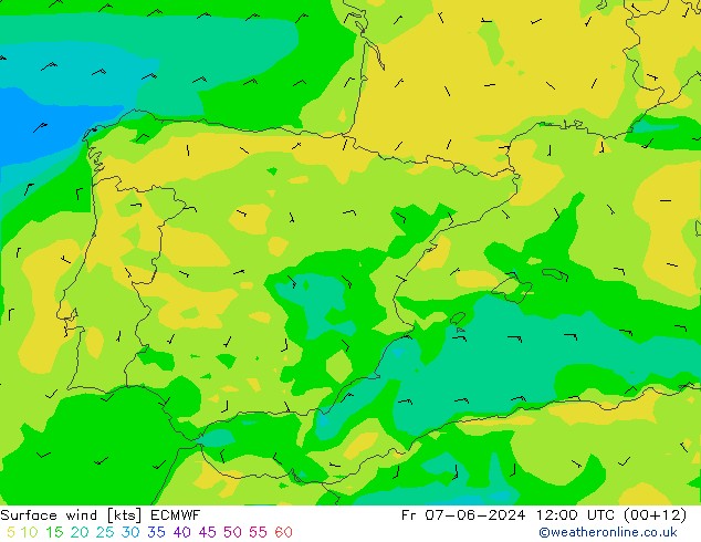 Rüzgar 10 m ECMWF Cu 07.06.2024 12 UTC