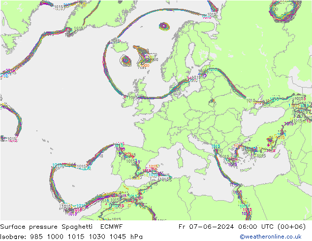 Surface pressure Spaghetti ECMWF Fr 07.06.2024 06 UTC