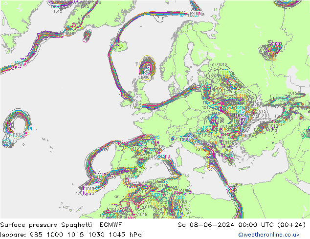 Surface pressure Spaghetti ECMWF Sa 08.06.2024 00 UTC