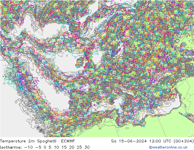 Temperatura 2m Spaghetti ECMWF sáb 15.06.2024 12 UTC