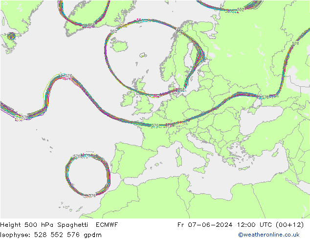 Height 500 hPa Spaghetti ECMWF  07.06.2024 12 UTC