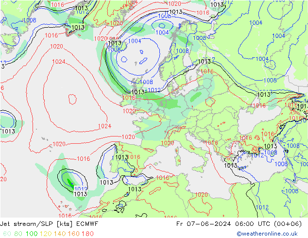 Jet Akımları/SLP ECMWF Cu 07.06.2024 06 UTC