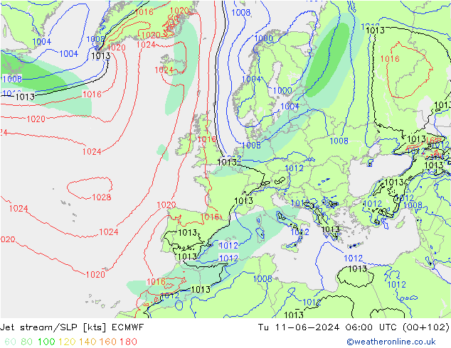 Jet stream ECMWF Ter 11.06.2024 06 UTC