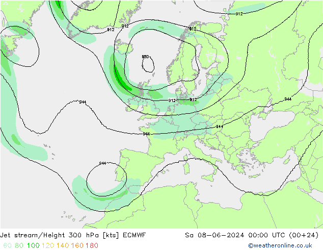 Jet stream/Height 300 hPa ECMWF So 08.06.2024 00 UTC