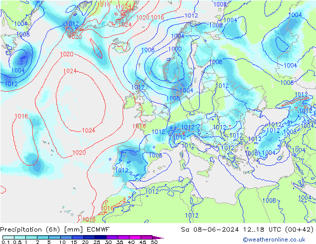 opad (6h) ECMWF so. 08.06.2024 18 UTC