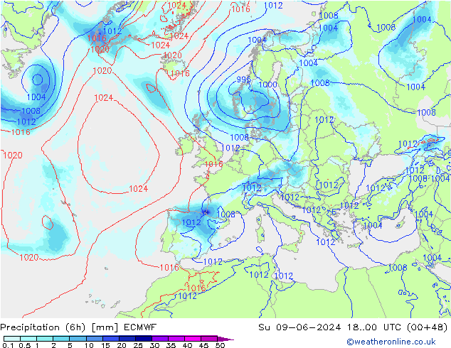 Precipitação (6h) ECMWF Dom 09.06.2024 00 UTC