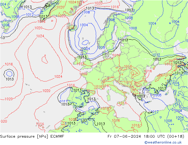 Pressione al suolo ECMWF ven 07.06.2024 18 UTC