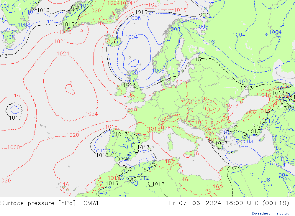 Pressione al suolo ECMWF ven 07.06.2024 18 UTC