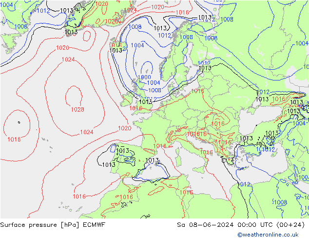 приземное давление ECMWF сб 08.06.2024 00 UTC