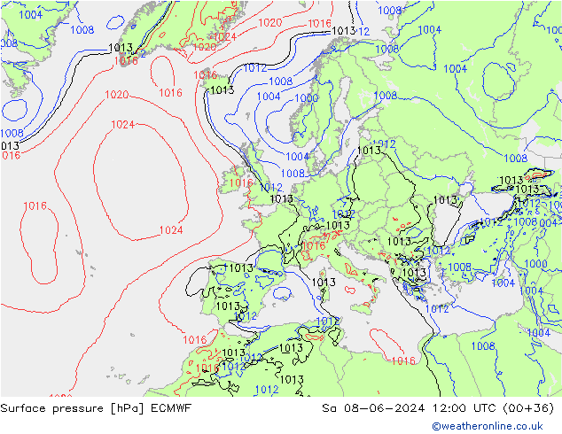 Pressione al suolo ECMWF sab 08.06.2024 12 UTC