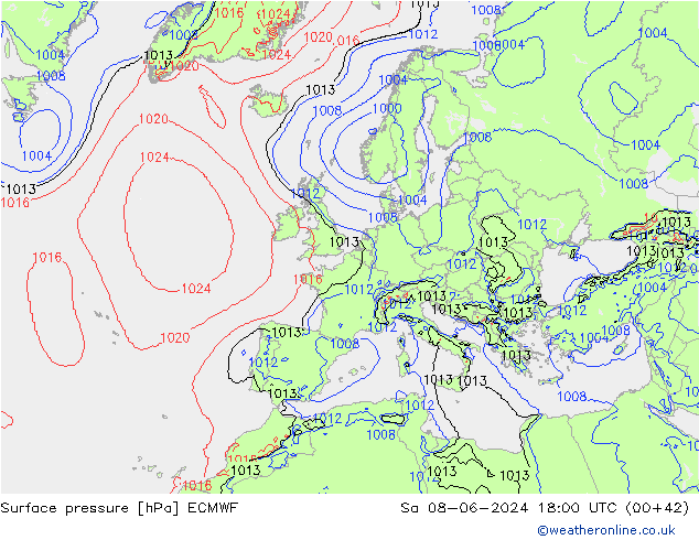 Bodendruck ECMWF Sa 08.06.2024 18 UTC