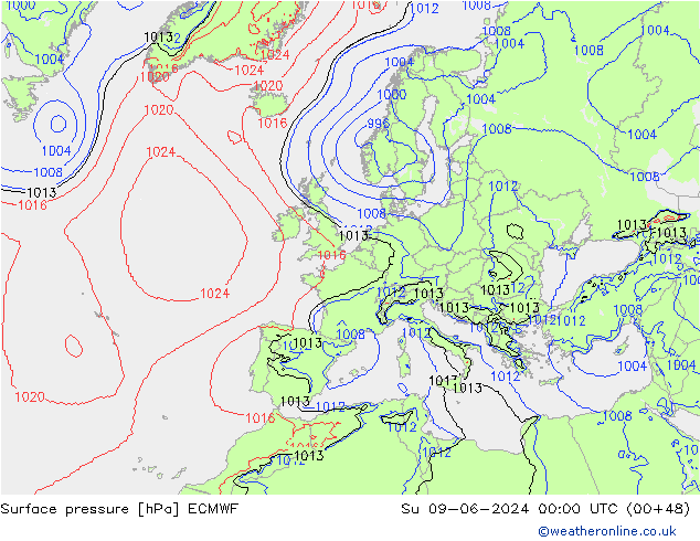Luchtdruk (Grond) ECMWF zo 09.06.2024 00 UTC