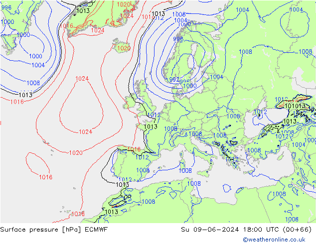 Bodendruck ECMWF So 09.06.2024 18 UTC