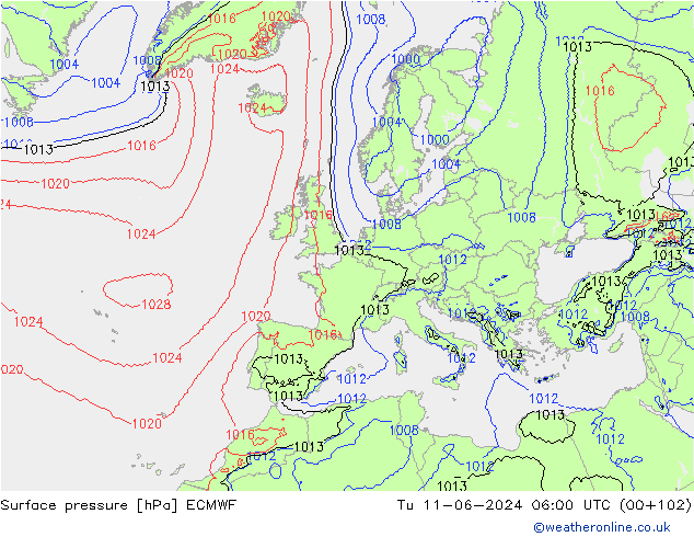 pressão do solo ECMWF Ter 11.06.2024 06 UTC