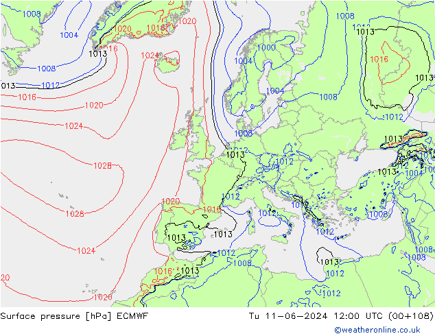 pressão do solo ECMWF Ter 11.06.2024 12 UTC